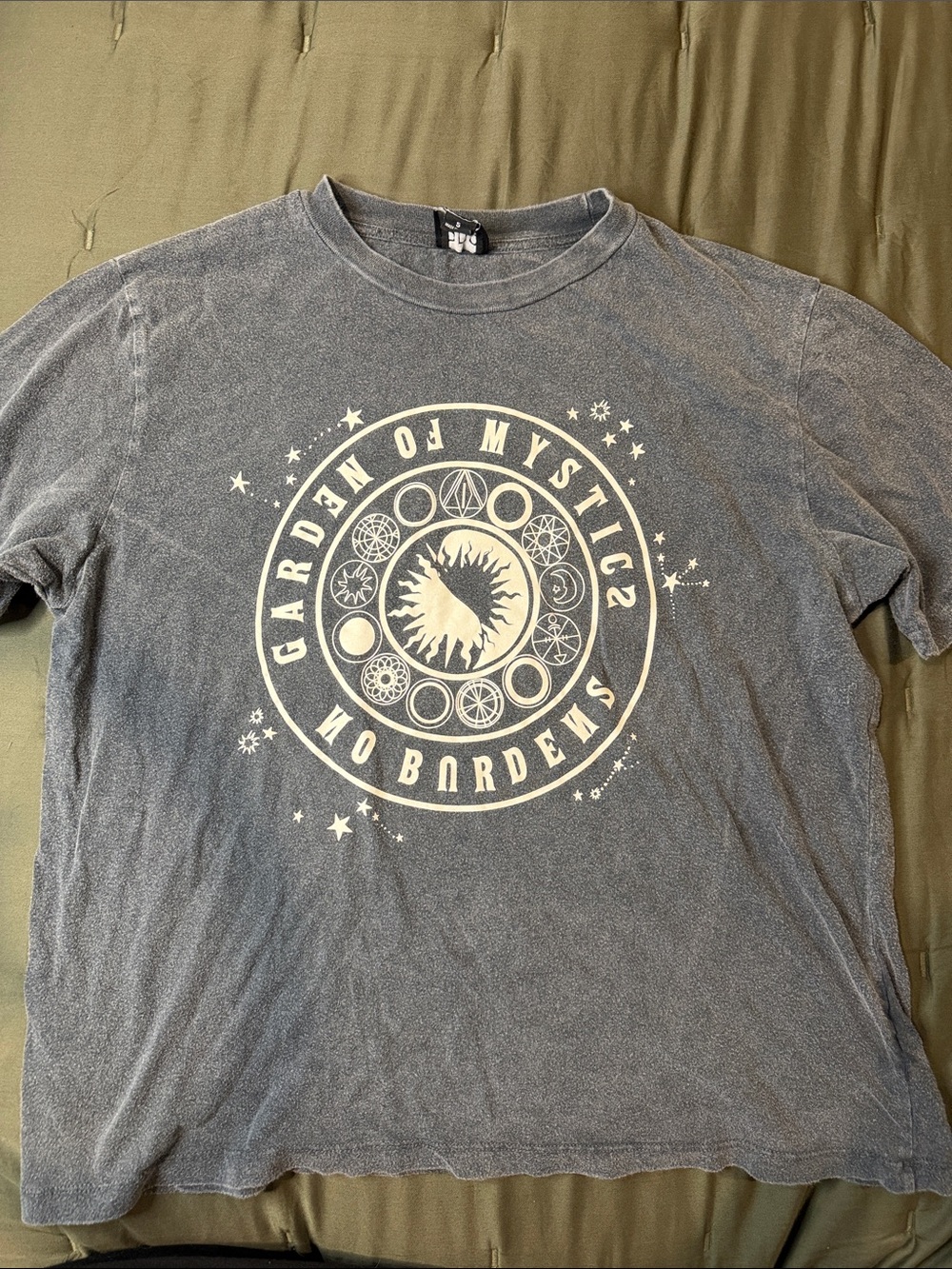 BDG Washed Gray Graphic Tee with Cream Mystical Emblem